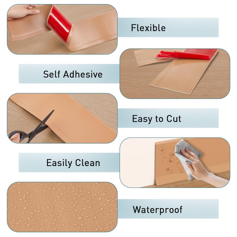 PATTENGO Flexible Baseboard Molding Trim, 4 Inch x 20 Feet Vinyl Wall Base with Wider Self-Adhesive Peel and Stick Cove Base, Rubber Wall Base Moulding Trim, Brown - Image 3
